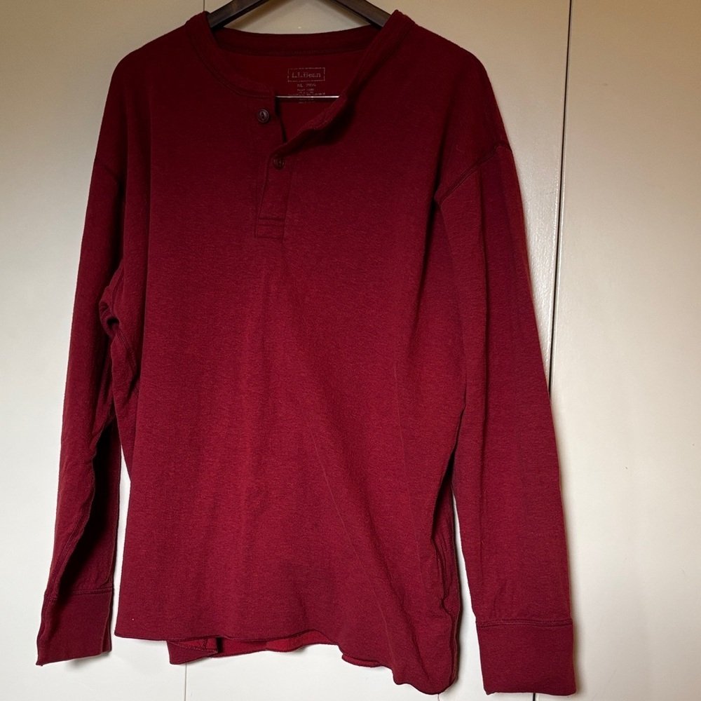 L.L. Bean Men's Burgundy Two-Layer River Driver’s Long Sleeve Henley XL